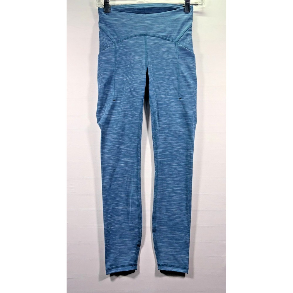 Lululemon Womens Blue/White Wunder Train Highrise w side pockets 4‎